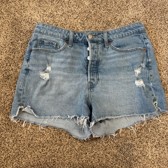 Old Navy Blue High Rise OG Straight Distressed Jean Shorts - Picture 1 of 3